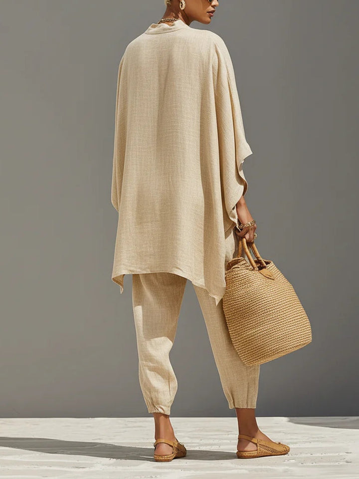 Caroline - Conjunto Minimalista de Top Asimétrico en Caqui Claro y Joggers
