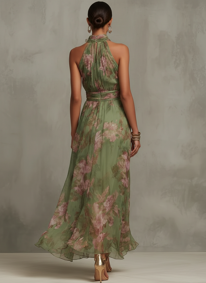 Serena | Vestido largo floral con cuello halter