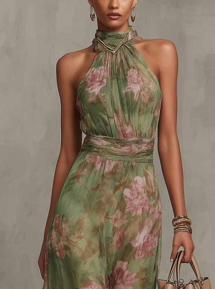 Serena | Vestido largo floral con cuello halter