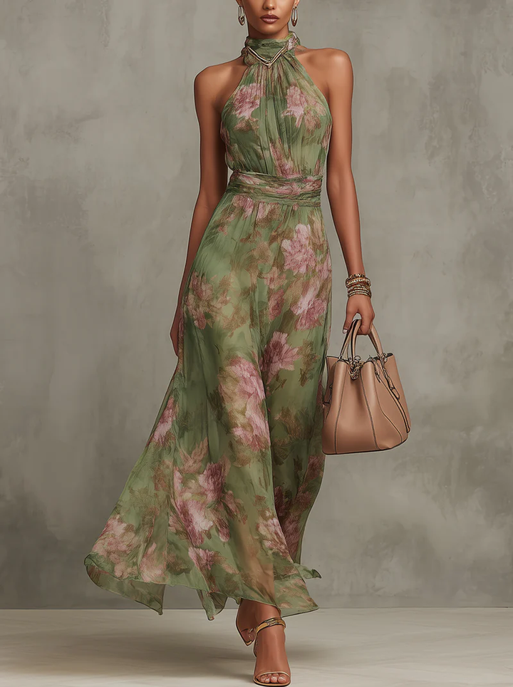 Serena | Vestido largo floral con cuello halter