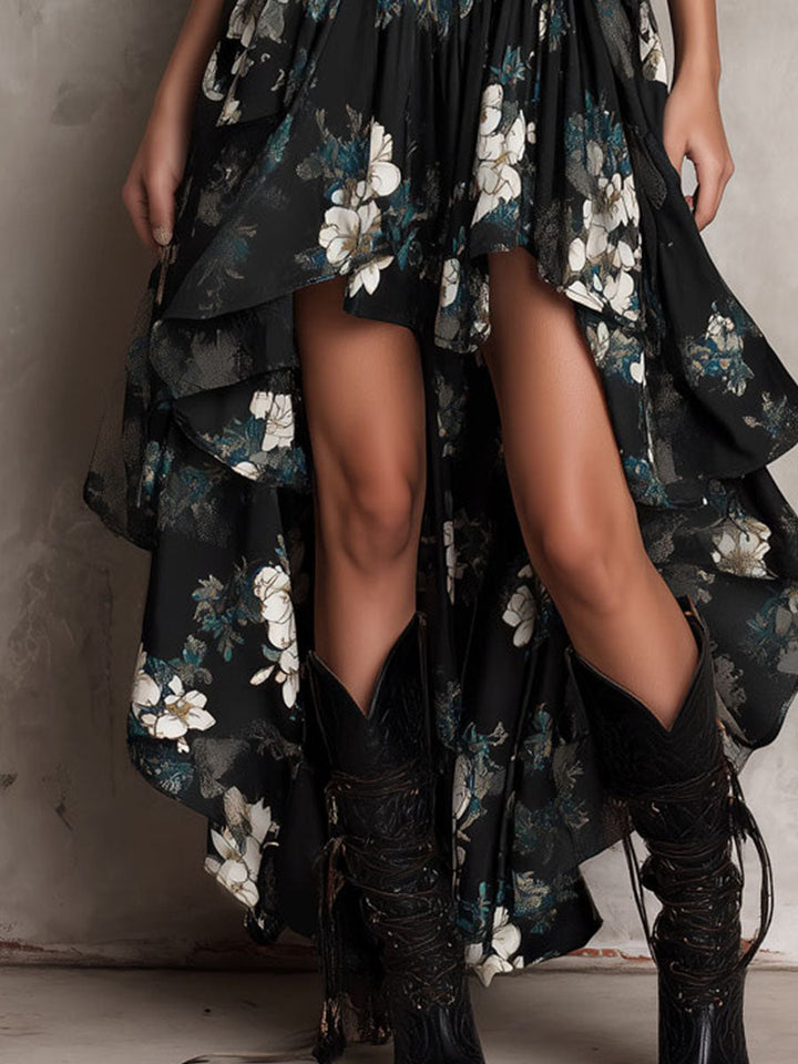 Avelinne - Vestido Floral Bohemio en Negro