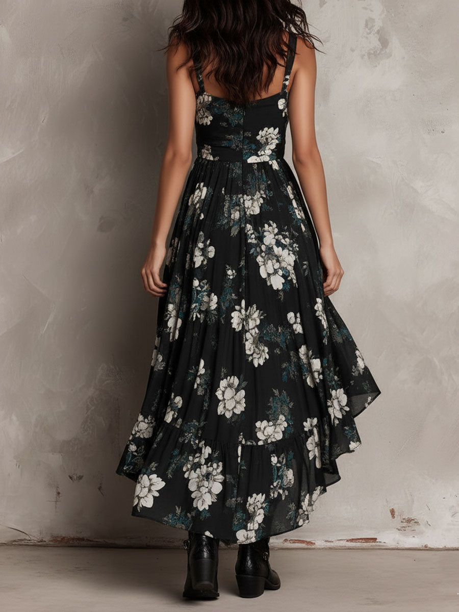 Avelinne - Vestido Floral Bohemio en Negro