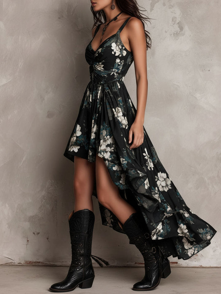 Avelinne - Vestido Floral Bohemio en Negro