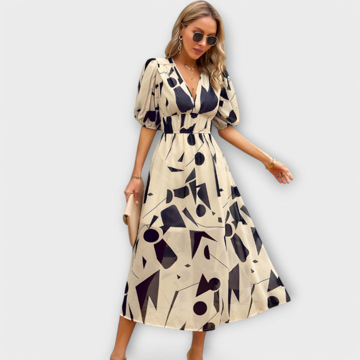 Vestidos maxi abstractos con mangas abullonadas