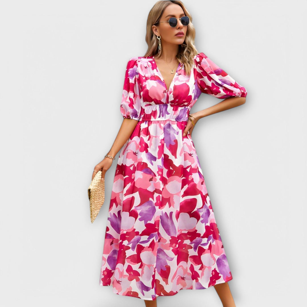 Vestidos maxi abstractos con mangas abullonadas