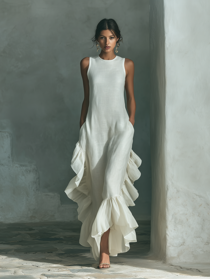 Sophie - Vestido maxi de lino color marfil sin mangas
