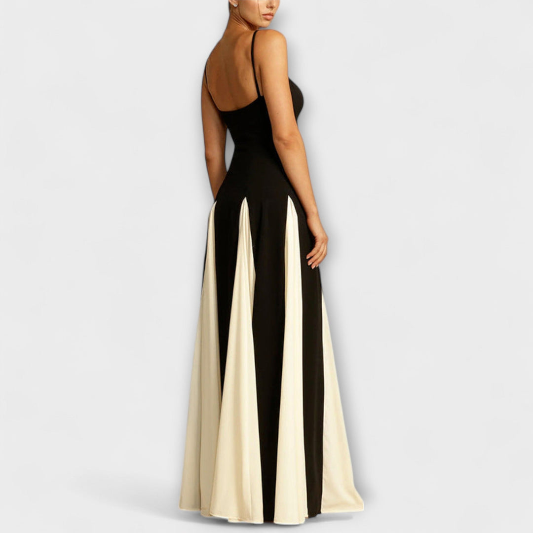 Ember - Vestido maxi de silueta en A con paneles de tul, elegancia clásica