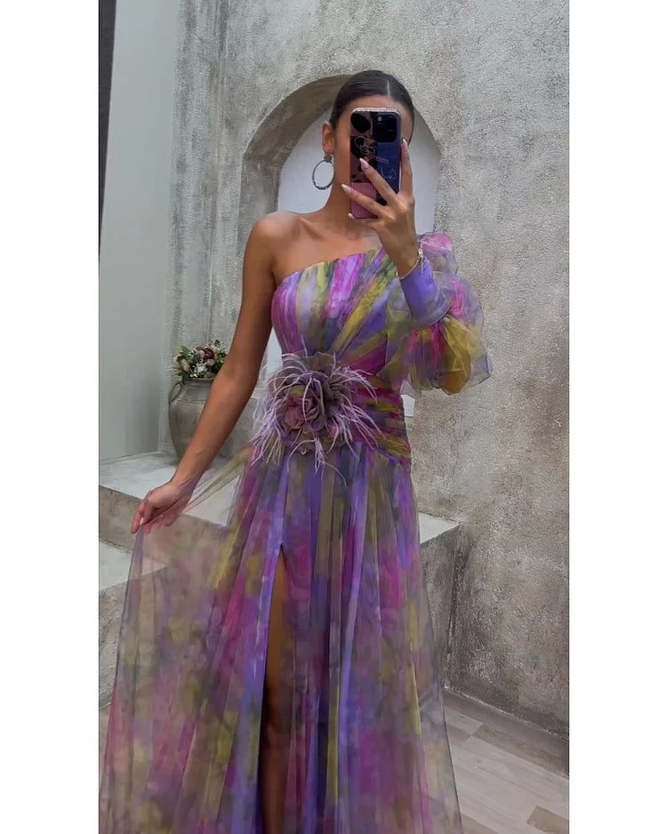 Cecelia - Vestido maxi asimétrico de una manga