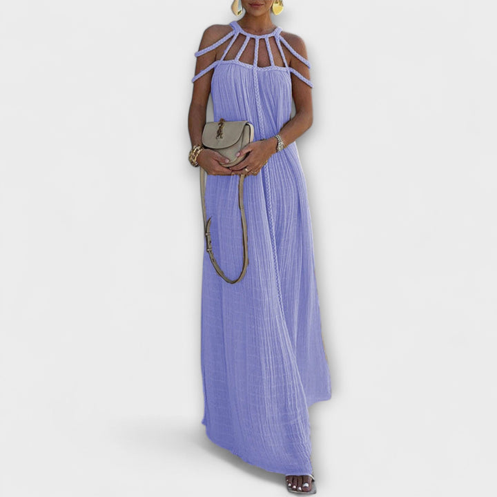 Briar - Vestido Maxi Chic de Mezcla de Lino con Tirantes Drapeados