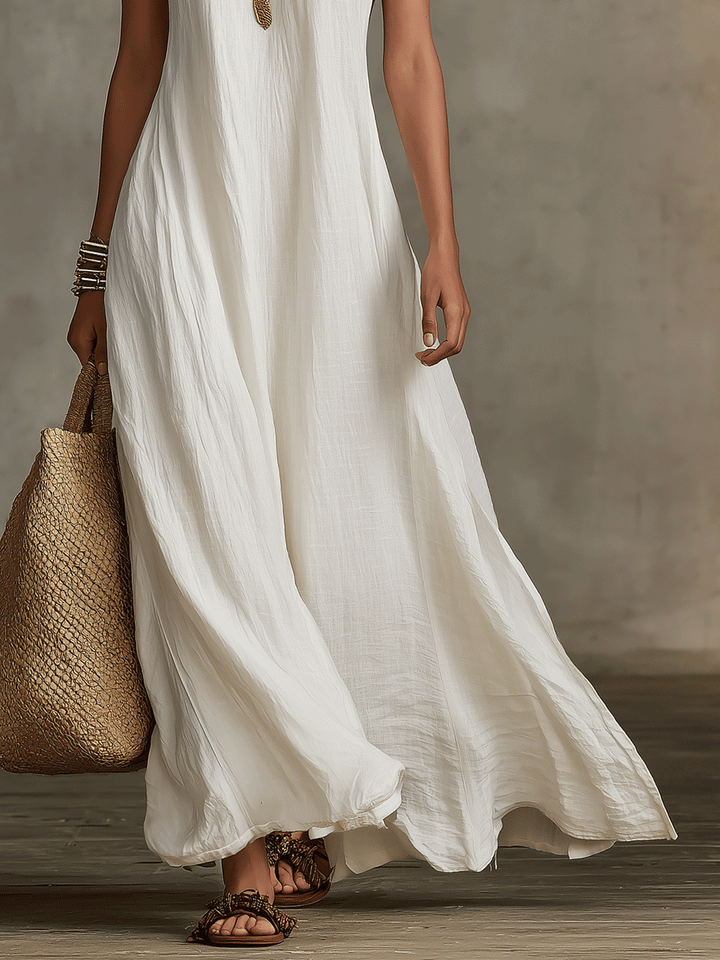 Vestido maxi bohemio sin mangas de caída fluida