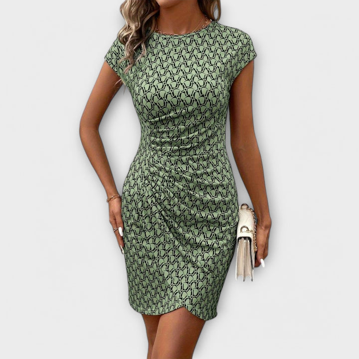 Emma - Vestido de manga corta en forma de tulipán con estampado all-over