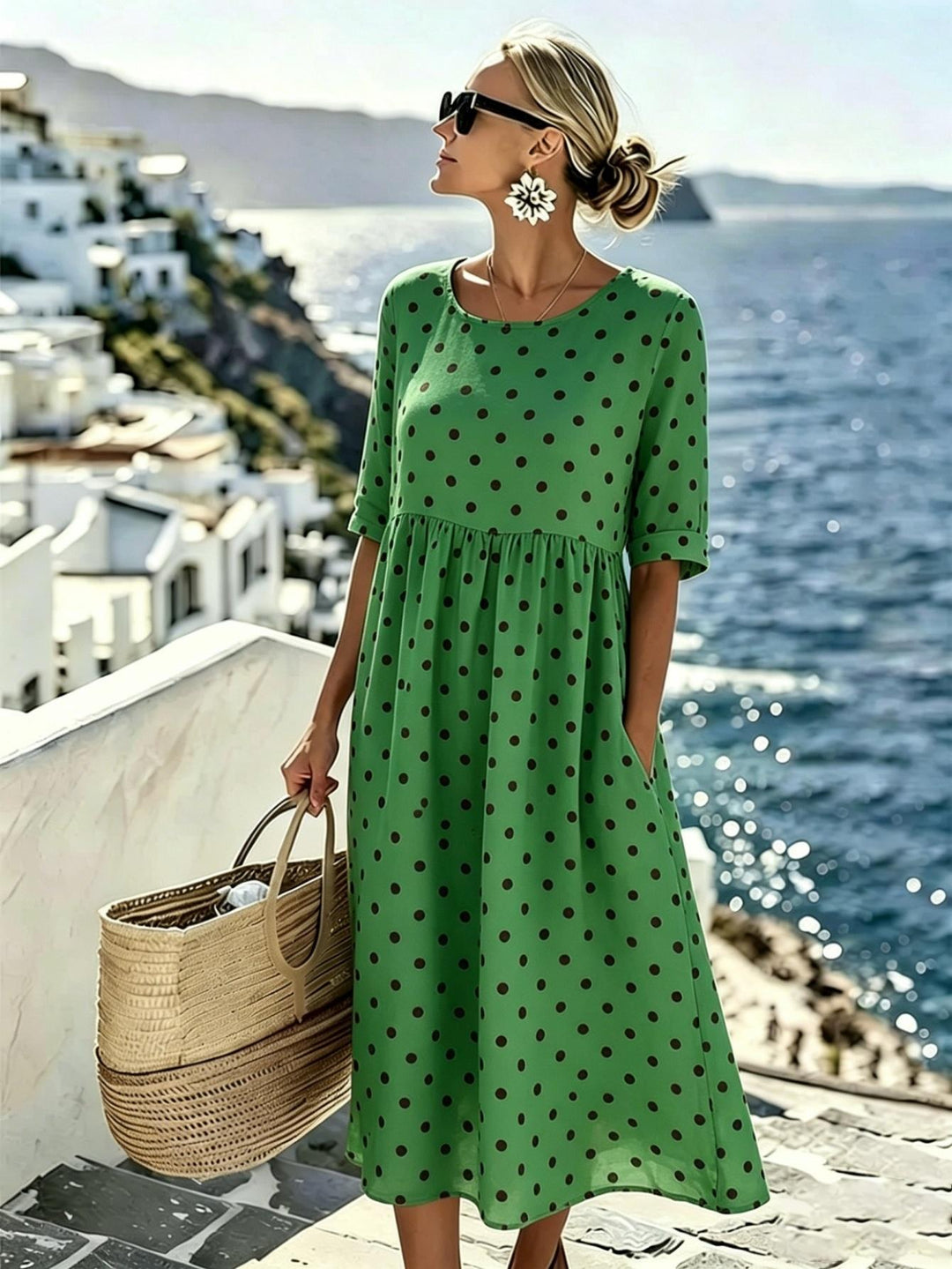 Harper™ | Vestido Midi con Lunares en Esmeralda