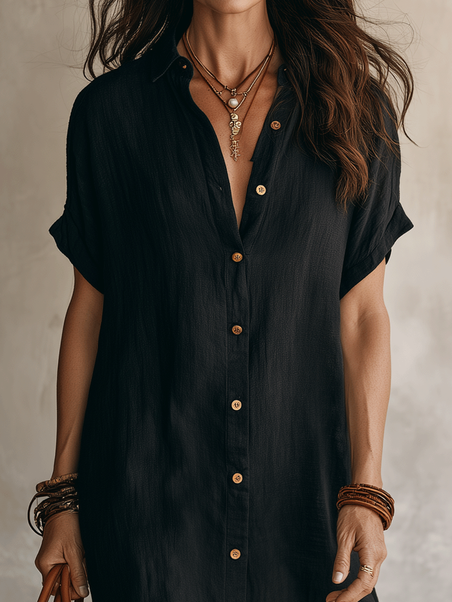 Vestido midi negro bohemio moderno de corte relajado