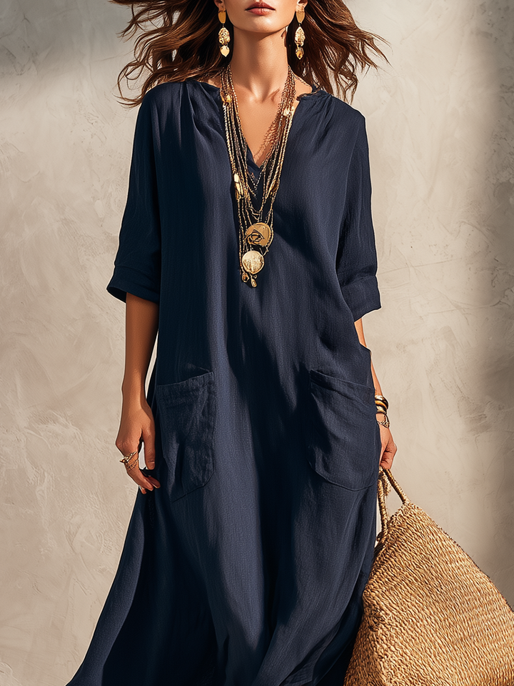 Vestido camisero bohemio azul medianoche