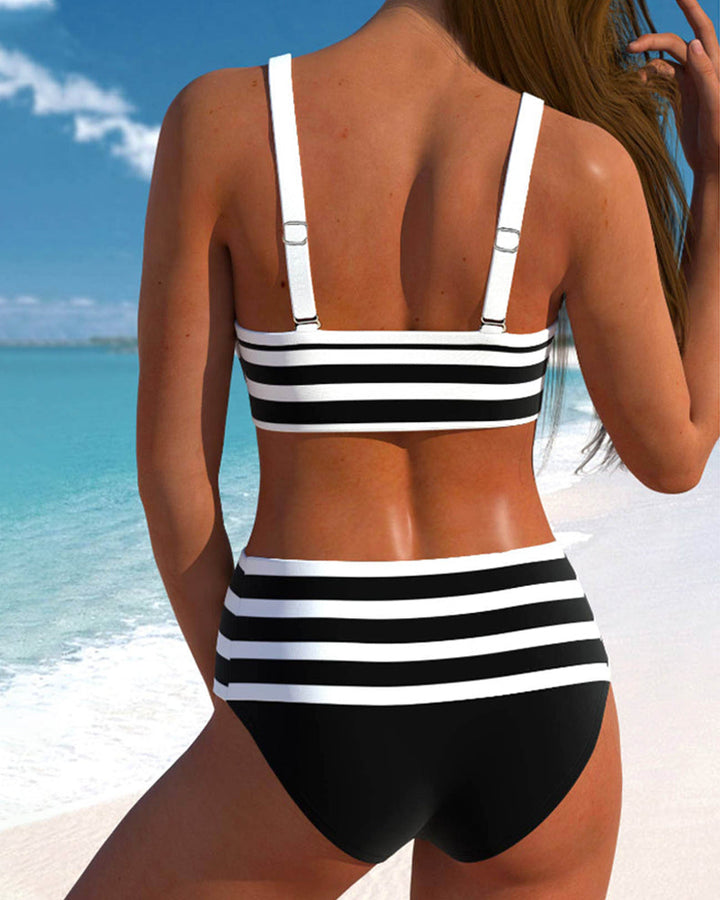 Laluna® | Bikini de Rayas de Cintura Alta
