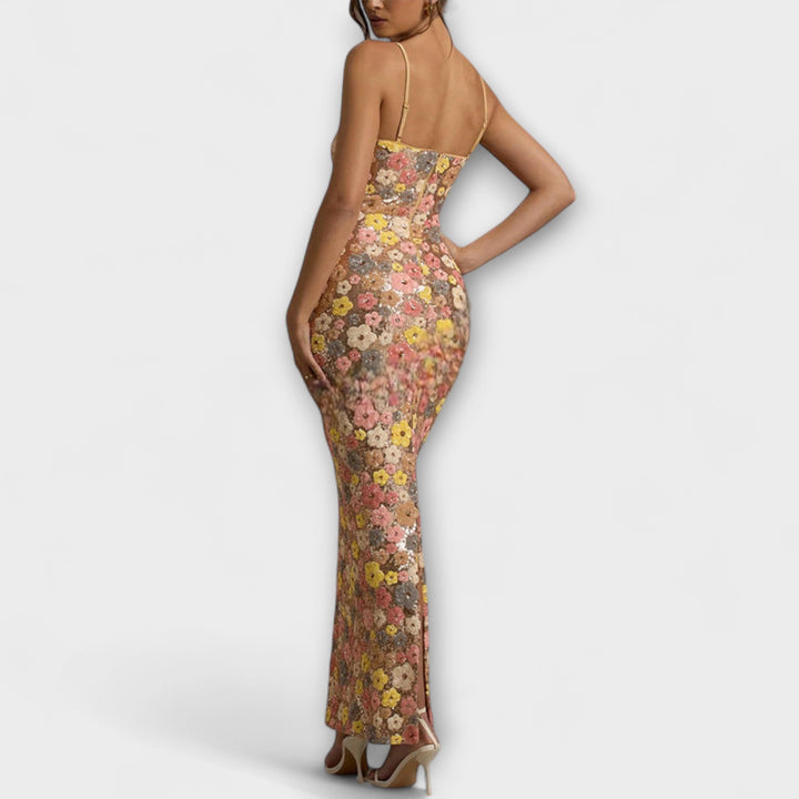 Oakley - Vestido maxi con flores y lentejuelas en estilo ochentero