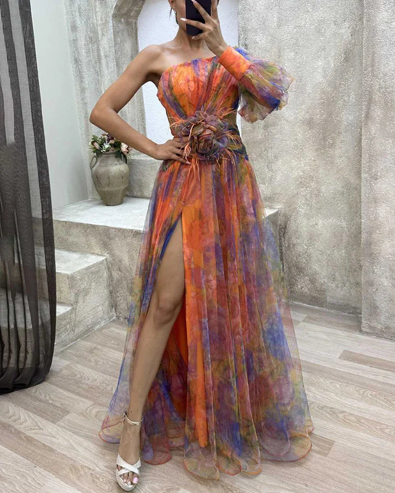 Cecelia - Vestido maxi asimétrico de una manga
