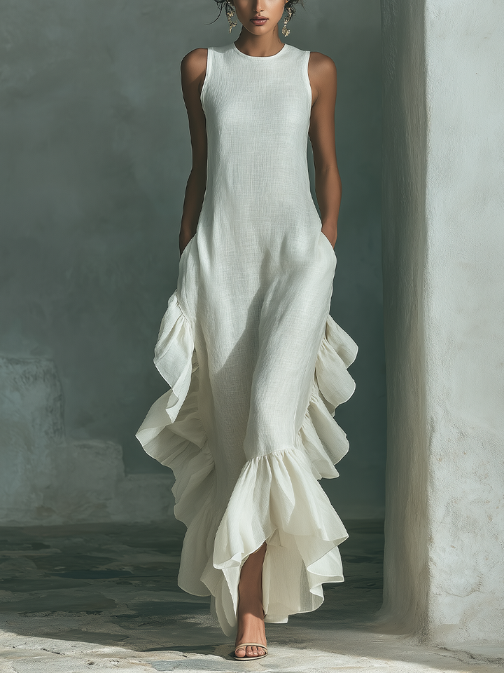 Sophie - Vestido maxi de lino color marfil sin mangas