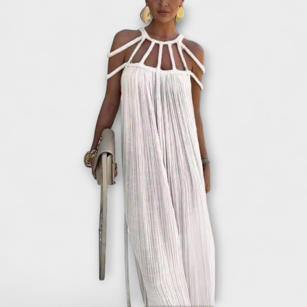 Briar - Vestido Maxi Chic de Mezcla de Lino con Tirantes Drapeados