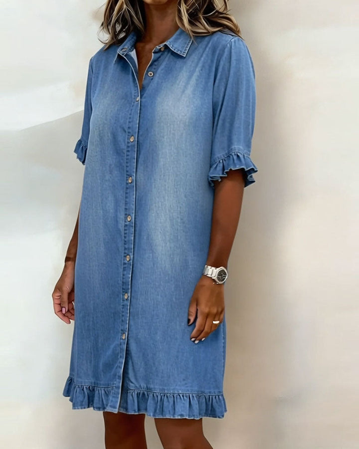 Clarissa® | Vestido de denim cómodo con pliegues favorecedores
