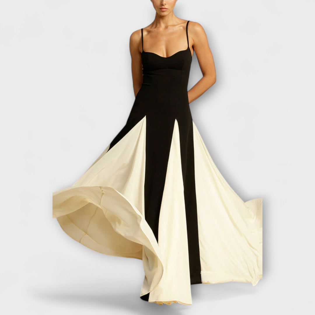 Ember - Vestido maxi de silueta en A con paneles de tul, elegancia clásica