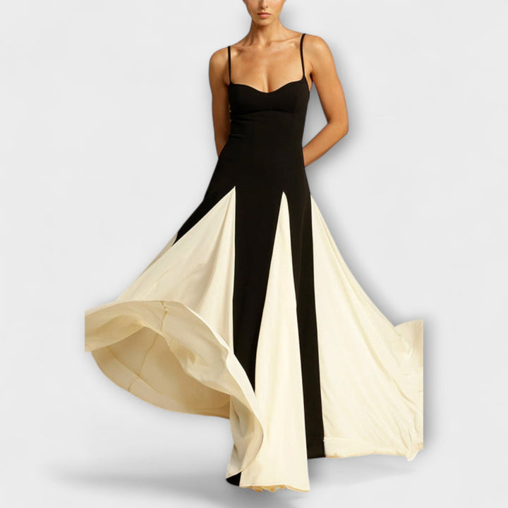 Ember - Vestido maxi de silueta en A con paneles de tul, elegancia clásica