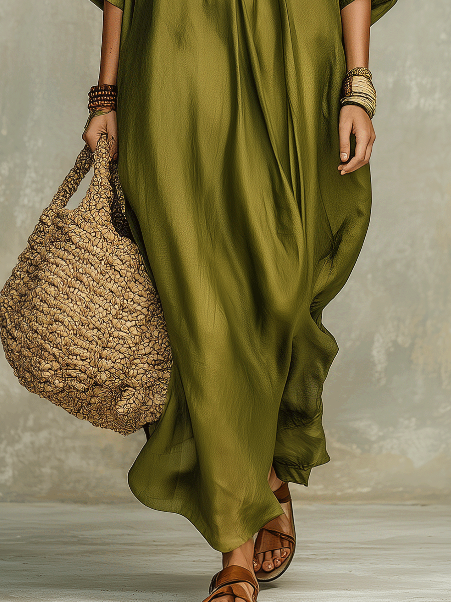 Vestido maxi bohemio verde oliva holgado