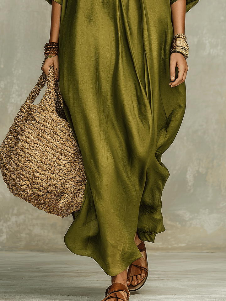Vestido maxi bohemio verde oliva holgado