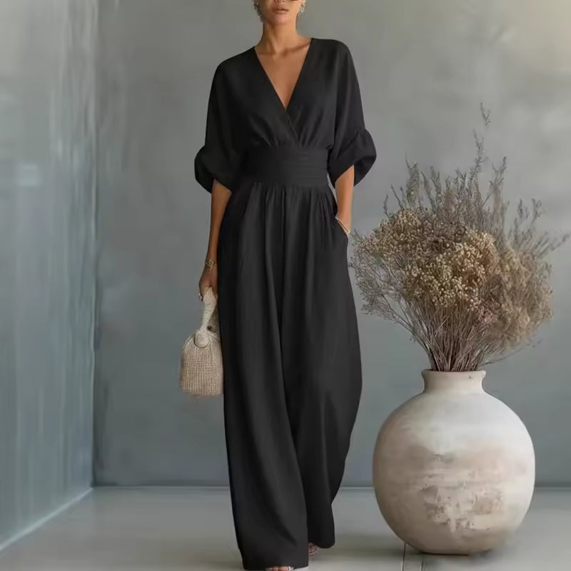 Georgina | Mono elegante de pierna ancha con escote en V pronunciado