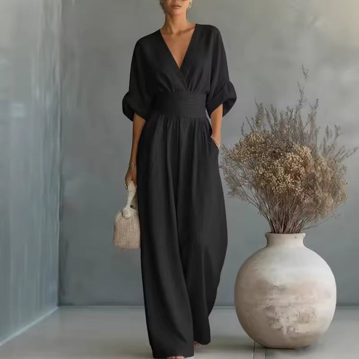 Georgina | Mono elegante de pierna ancha con escote en V pronunciado