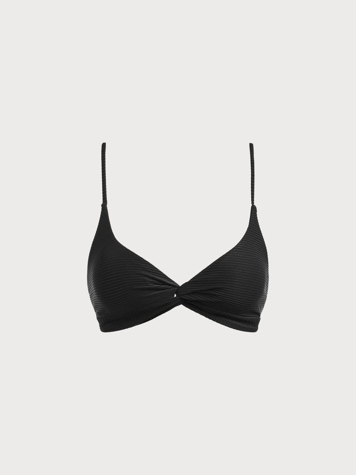 Top de Bikini Negro con Espalda Descubierta y Detalle Retorcido