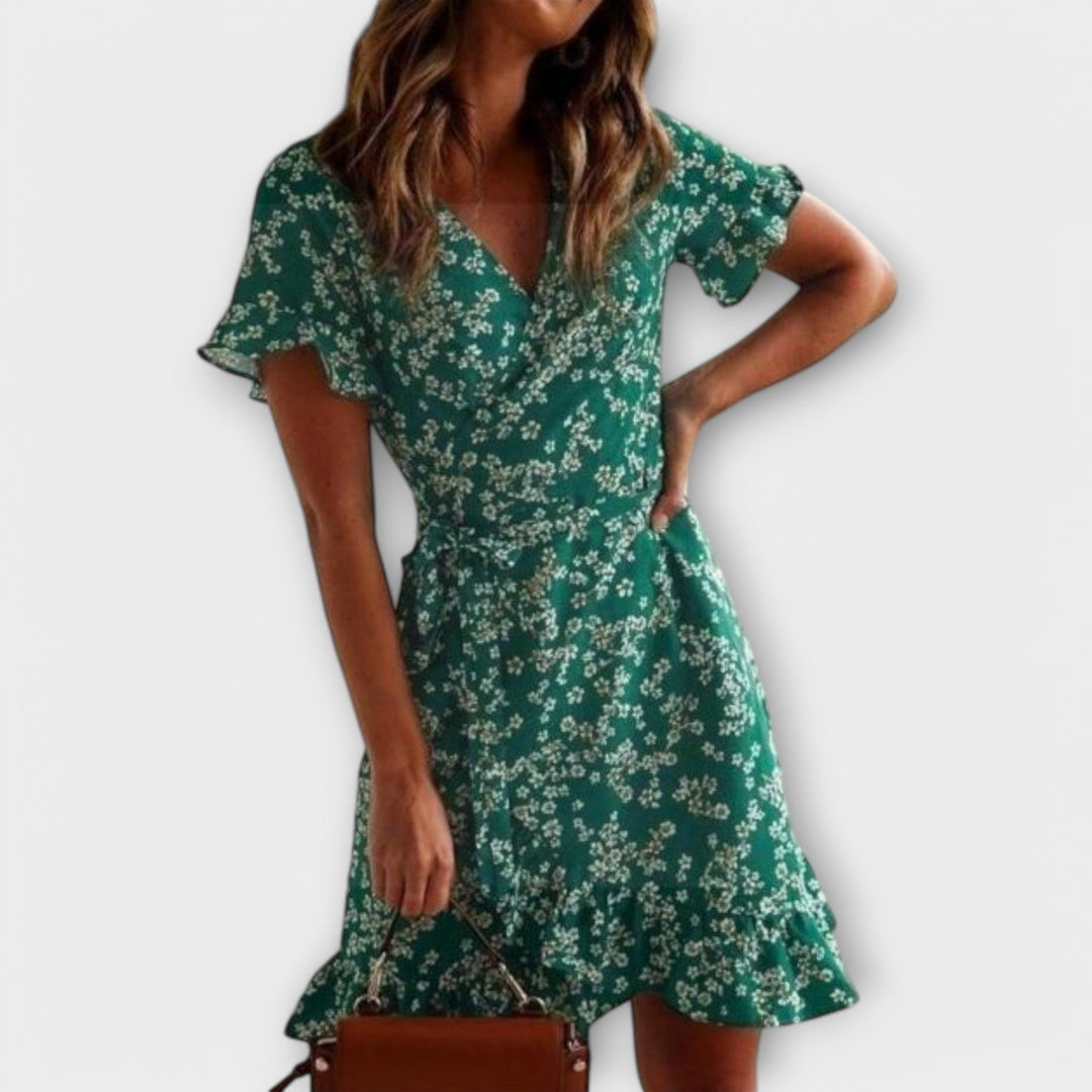 Nilsine - Vestido boho corto en verde