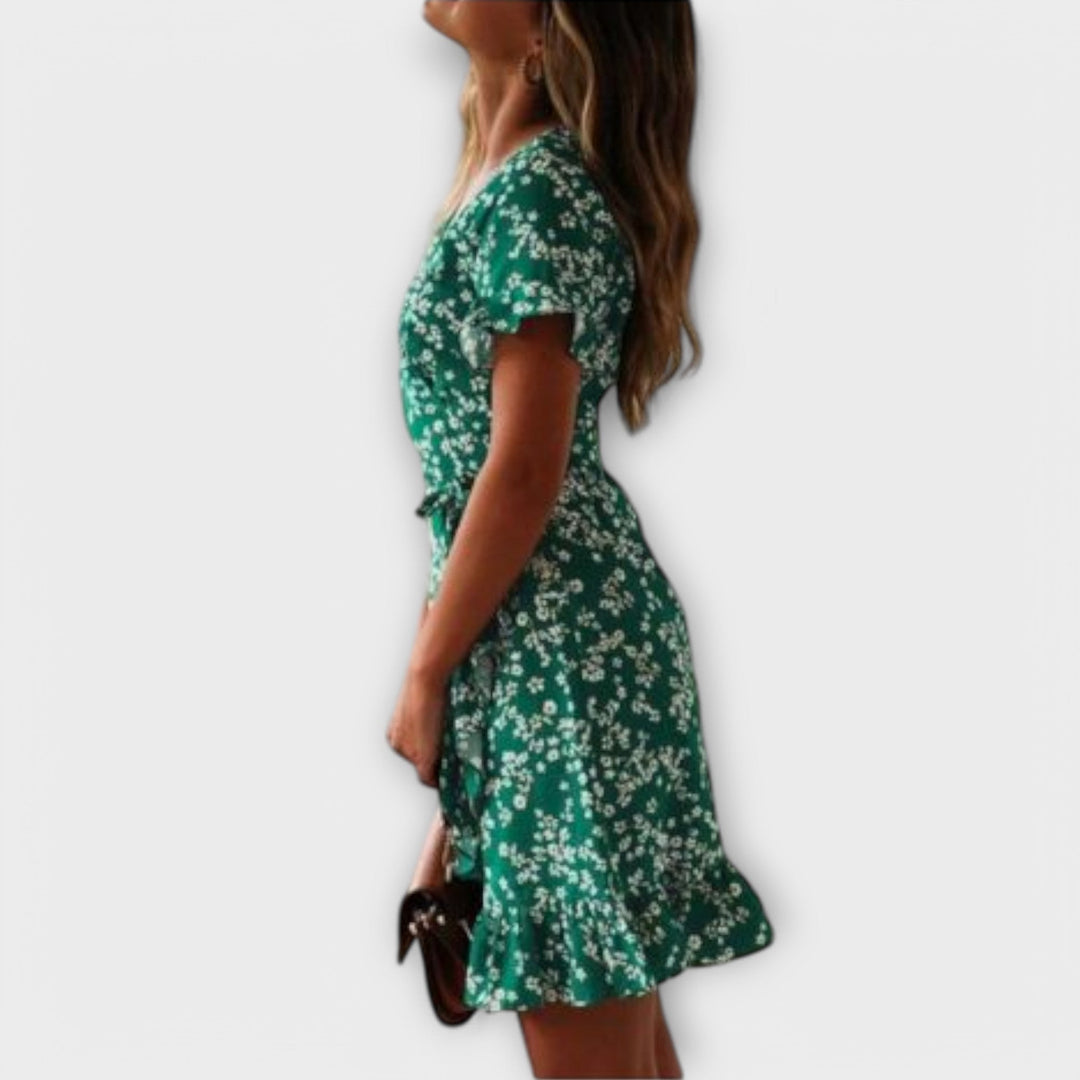 Nilsine - Vestido boho corto en verde