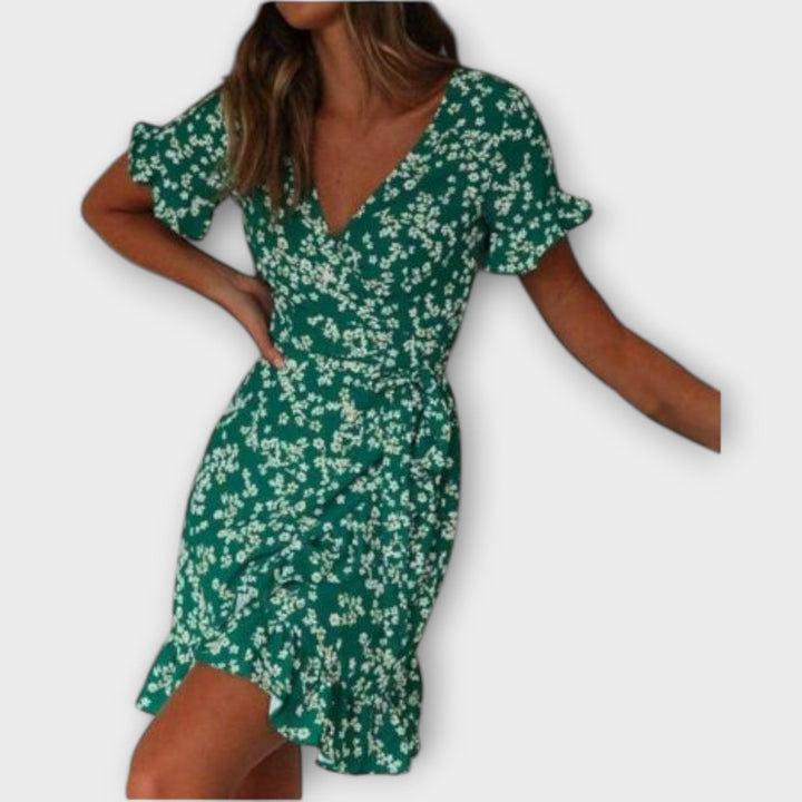 Nilsine - Vestido boho corto en verde