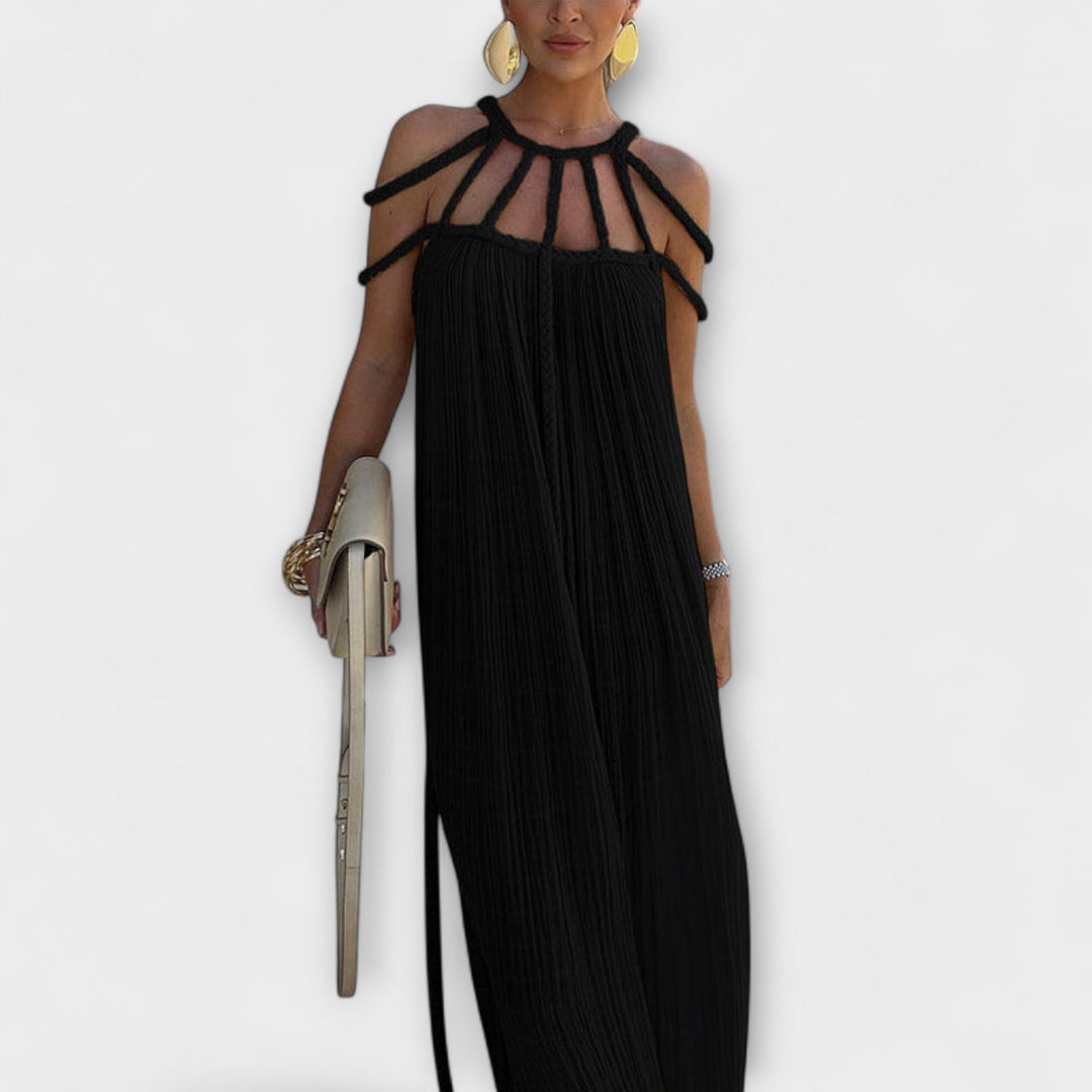 Briar - Vestido Maxi Chic de Mezcla de Lino con Tirantes Drapeados