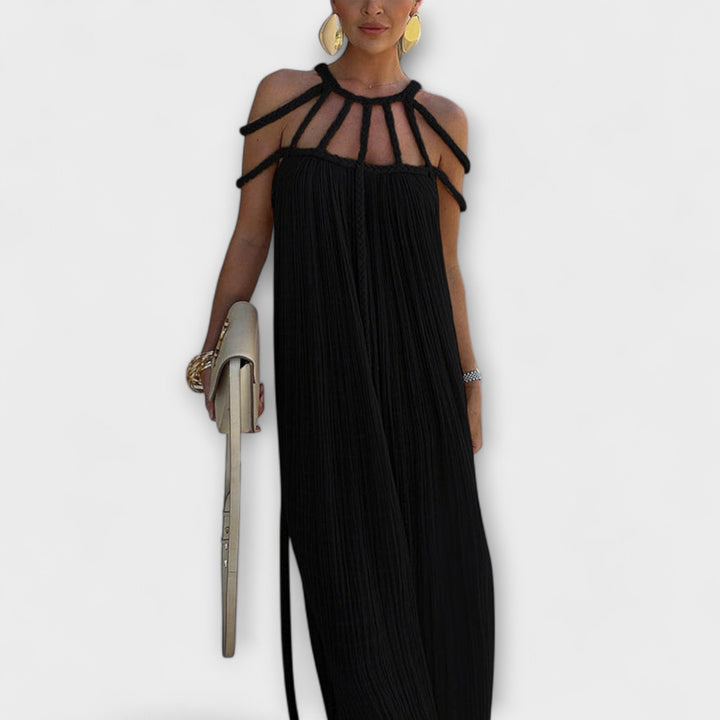 Briar - Vestido Maxi Chic de Mezcla de Lino con Tirantes Drapeados
