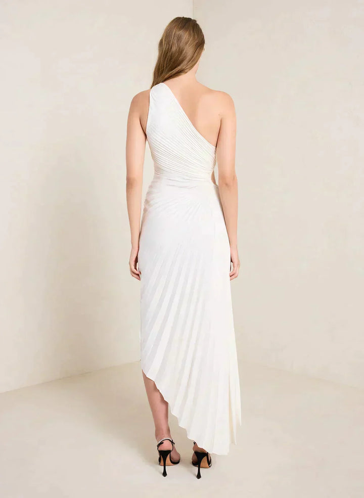 Sylviana - Vestido midi plisado de un solo hombro