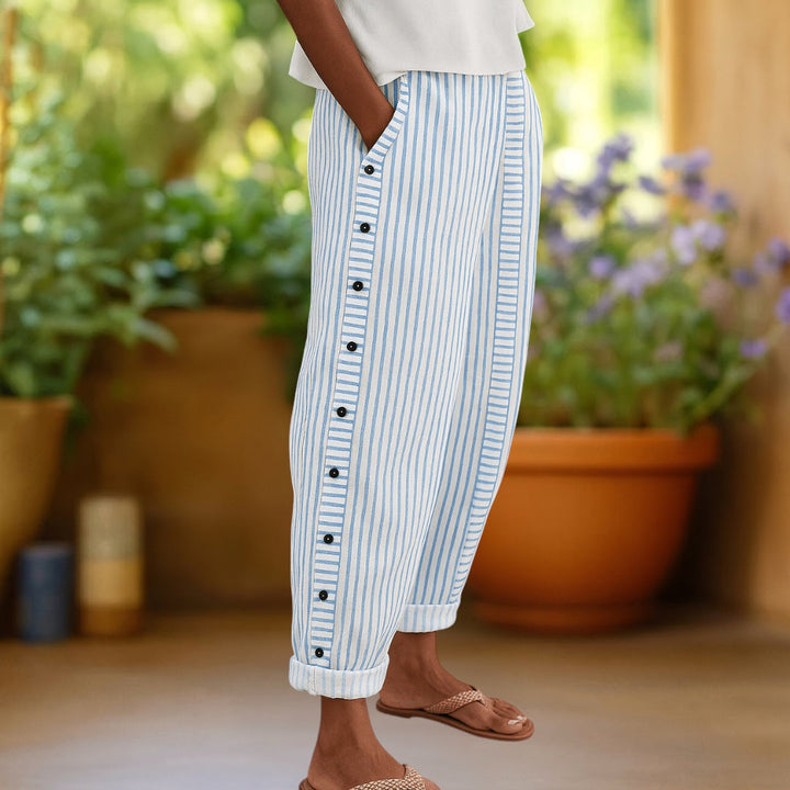 Sylvia™ | Pantalones de rayas con botones elegantes