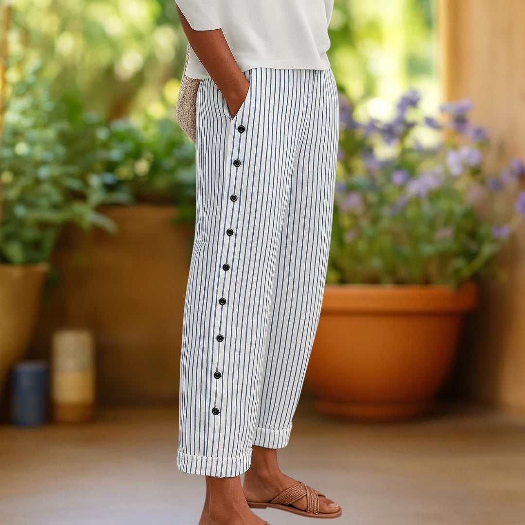 Sylvia™ | Pantalones de rayas con botones elegantes