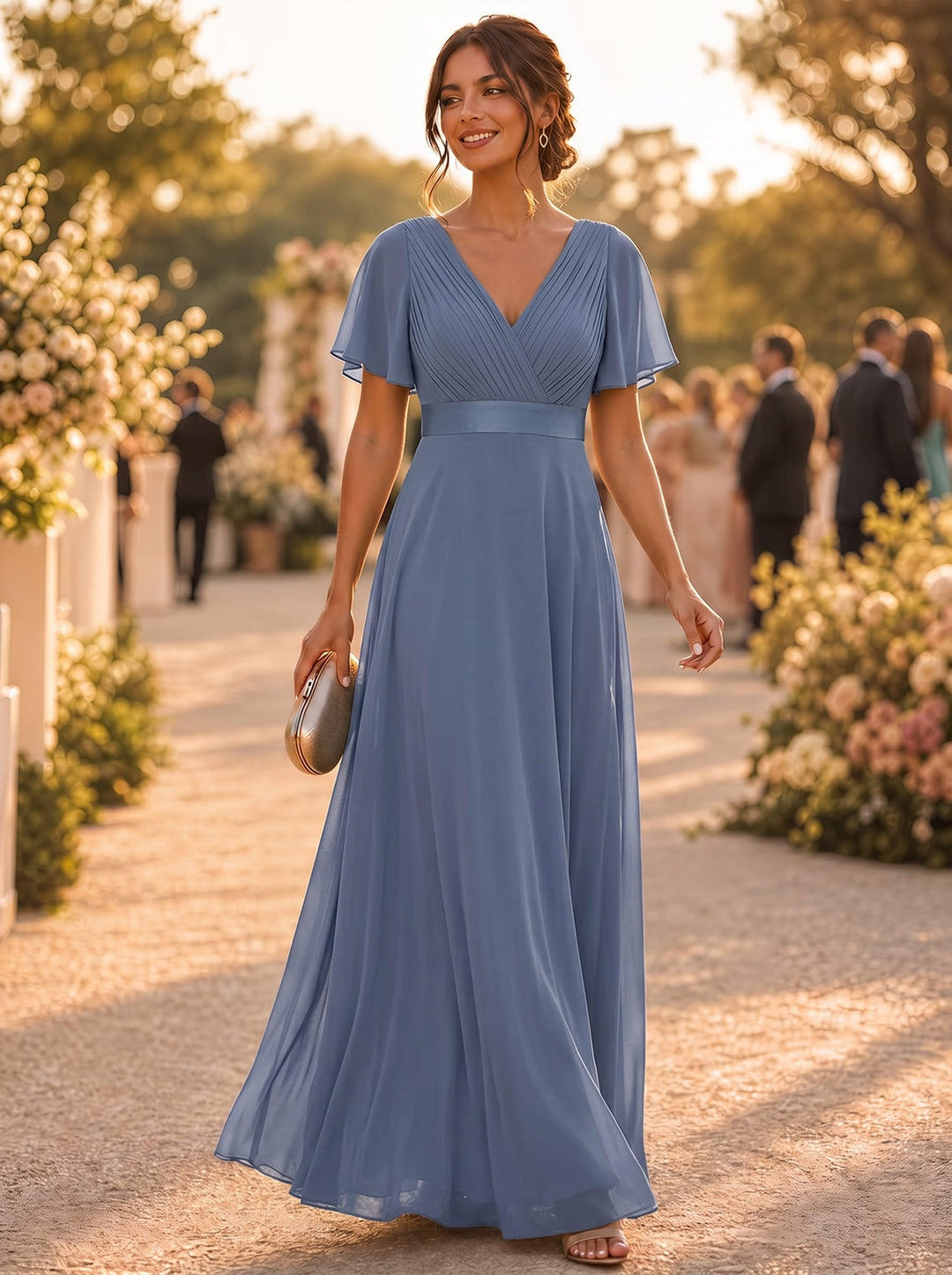 Vestido Maxi de Dama de Honor Monica con Cintura Imperio