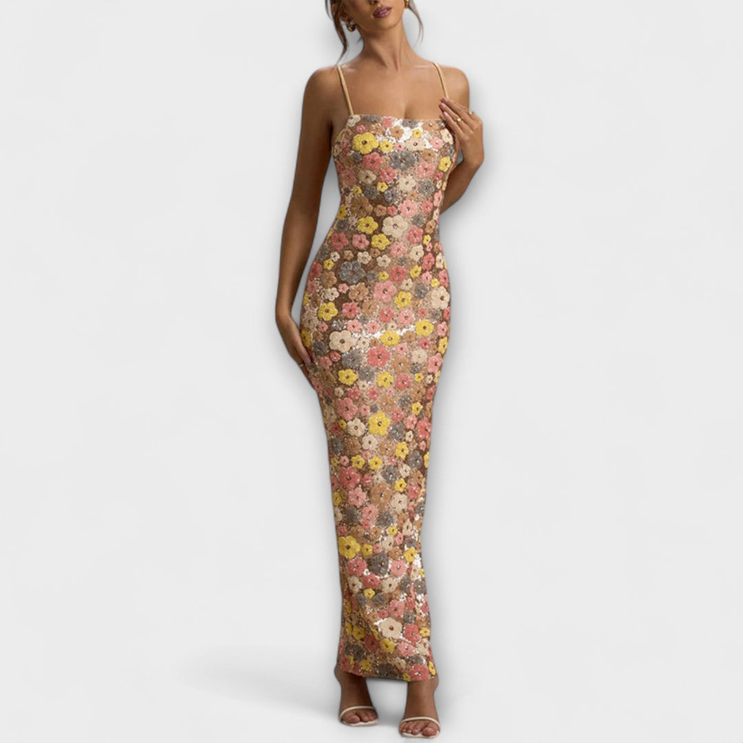 Oakley - Vestido maxi con flores y lentejuelas en estilo ochentero