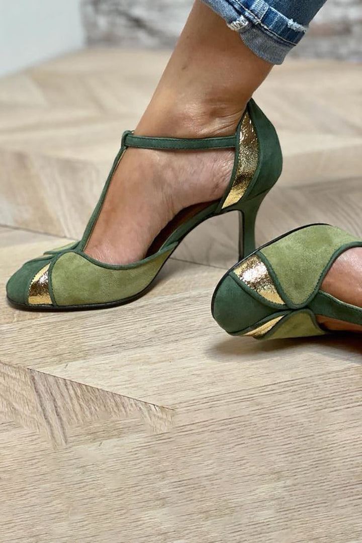 Carley™ - Tacones T-strap de diseño patchwork