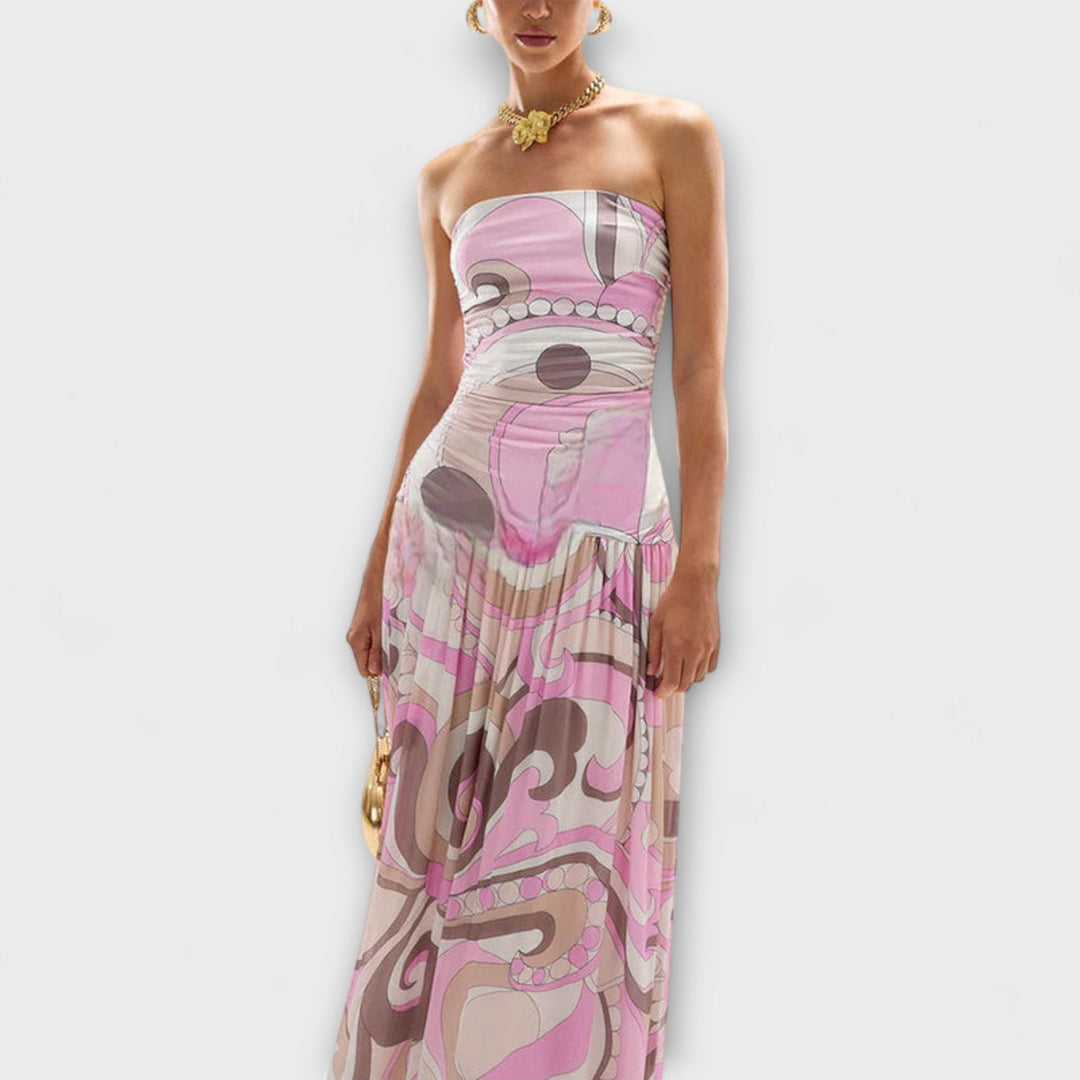 Tatum - Hermosos vestidos maxi en colores pastel con hombros descubiertos