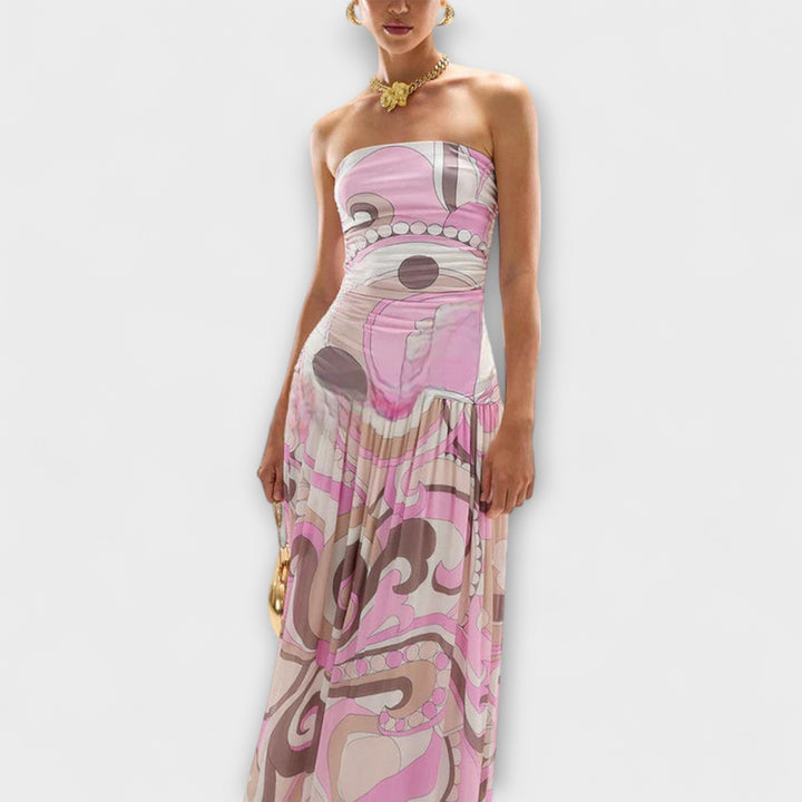 Tatum - Hermosos vestidos maxi en colores pastel con hombros descubiertos