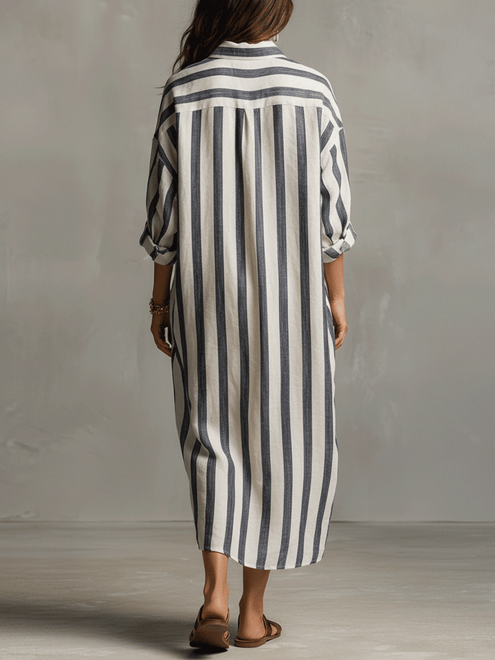 Camisa casual a rayas y vestido maxi de estilo bohemio