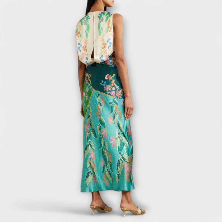 Aisling - Vestido Maxi Elegante con Drapeado y Estampado Floral