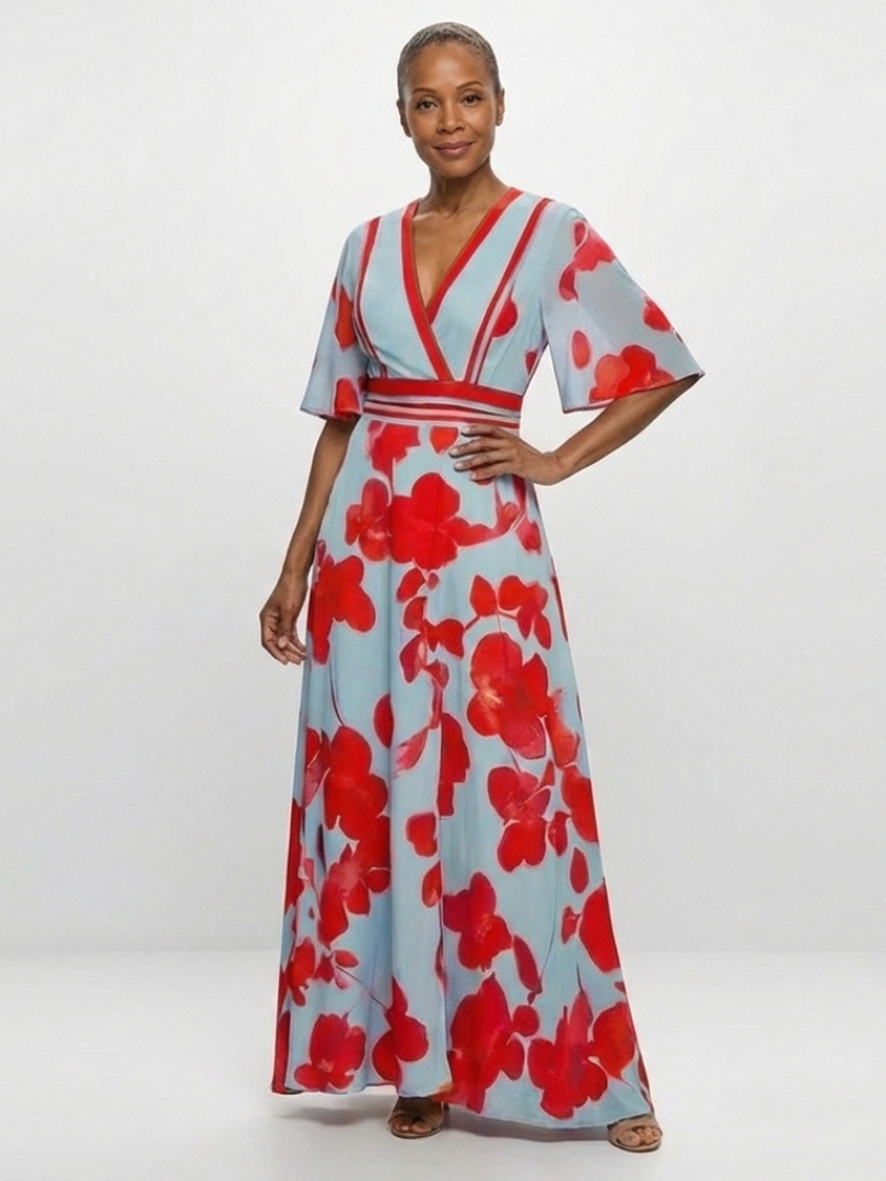 Corinne | Vestido Floral de Manga Corta con Escote en V" 

Rewritten: "Corinne | Vestido de Flores de Manga Corta con Escote en V