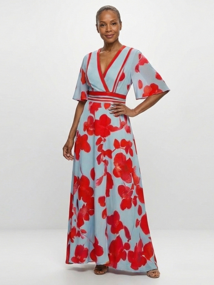 Corinne | Vestido Floral de Manga Corta con Escote en V" 

Rewritten: "Corinne | Vestido de Flores de Manga Corta con Escote en V