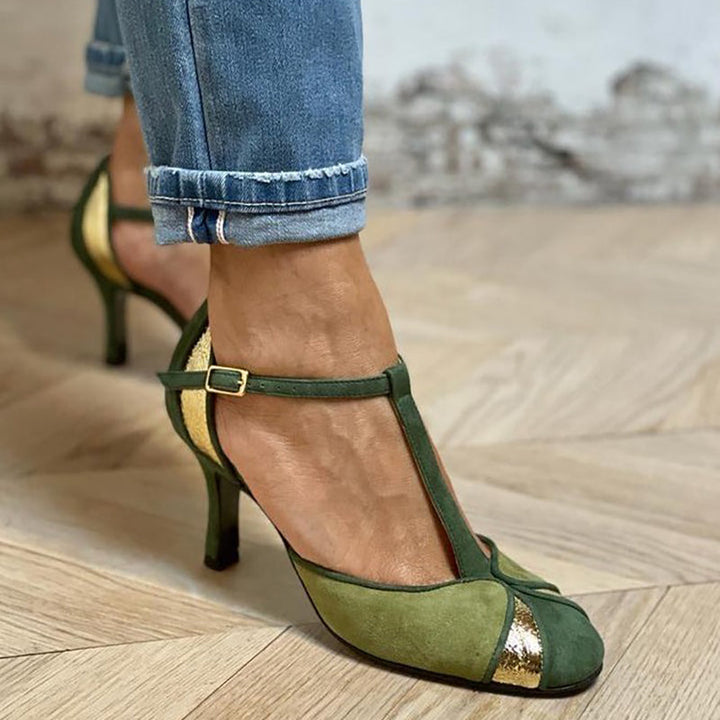 Carley™ - Tacones T-strap de diseño patchwork