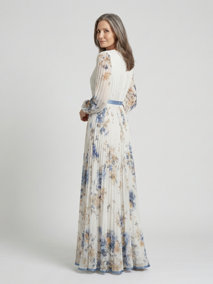 Lavinia | Vestido Maxi de Manga Larga con Escote en V y Diseño Floral